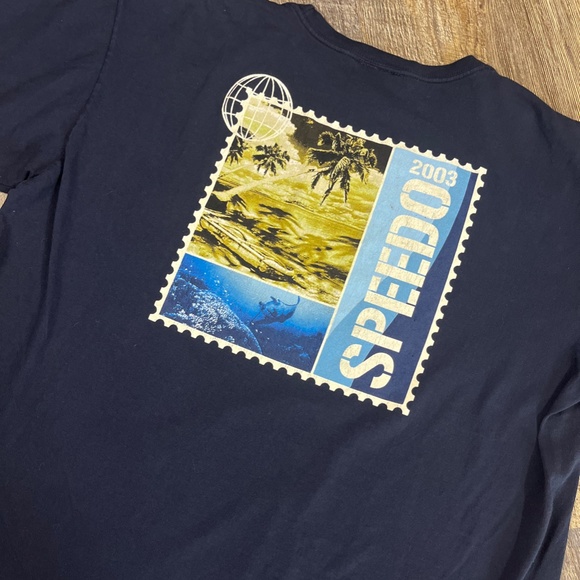 Vintage SPEEDO Shirt Size XL/XXL Blue Y2K Beach Summer Tee Sport Ocean - Picture 4 of 5